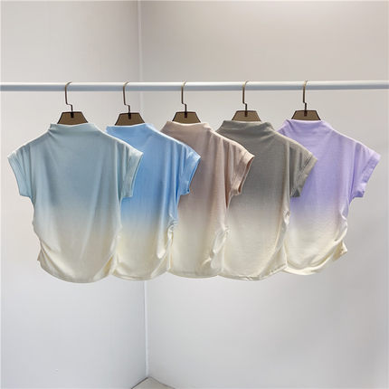 现代舞蹈服夏季渐变短袖上衣古典舞练功服课堂形体训练集训服装女