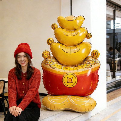 2026新年春节马站立气球财神发财树元宝商场过年年会场景装饰布置