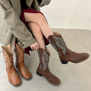 棕色马丁靴女2022年新款靴子时尚短靴高跟鞋长筒牛仔靴爆款骑士靴