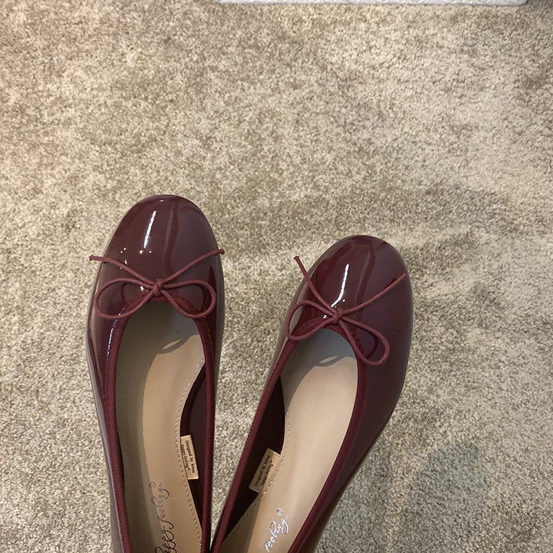 鞋子女2022年新款少女蝴蝶结芭蕾舞鞋可爱圆头红色浅口单鞋休闲鞋