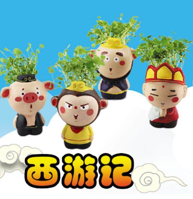 浇水头上长草娃娃喷水绿植幼儿园植物种植盒儿童办公室桌面小盆栽