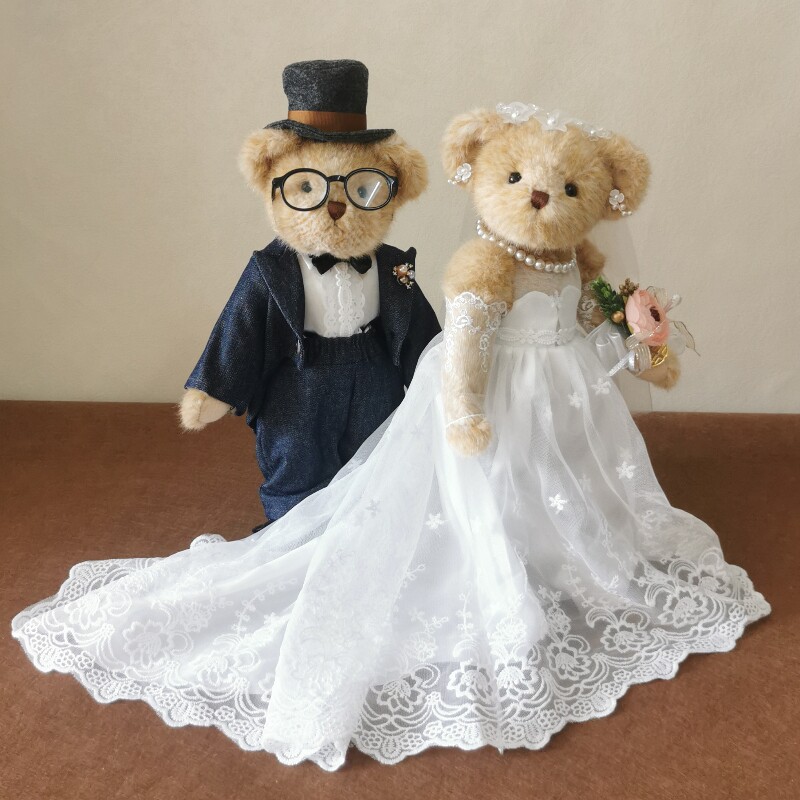 奢华长拖尾礼盒婚纱婚庆泰迪熊娃娃一对新人新婚结婚礼物车头压床