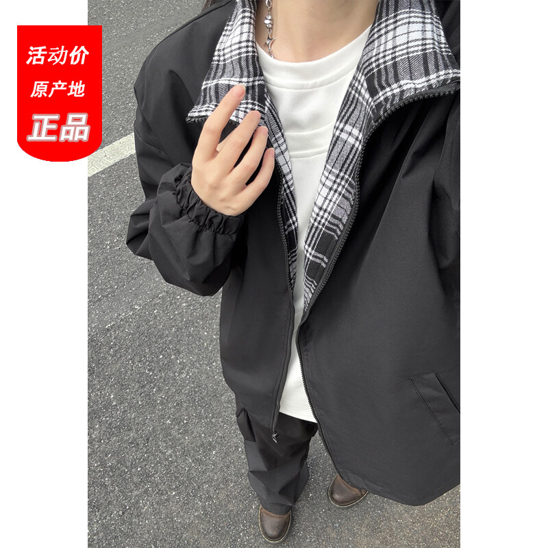 fitcheck格子拼接飞行夹克男款夏季美式运动防晒衣外套薄款棒球服图片