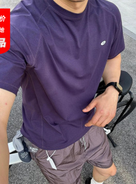 紫色户外冰丝速干短袖男款夏季龙鳞激光打孔运动t恤美式健身半袖
