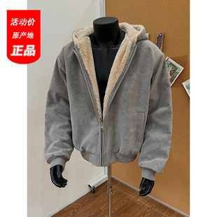 座山雕毛领连帽加绒夹克棉服短款加厚保暖扎染皮棉衣男生过冬外套