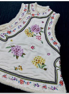 【绣球送喜】原创国风新中式手推绣双宫茧水貂棉马甲LL90198