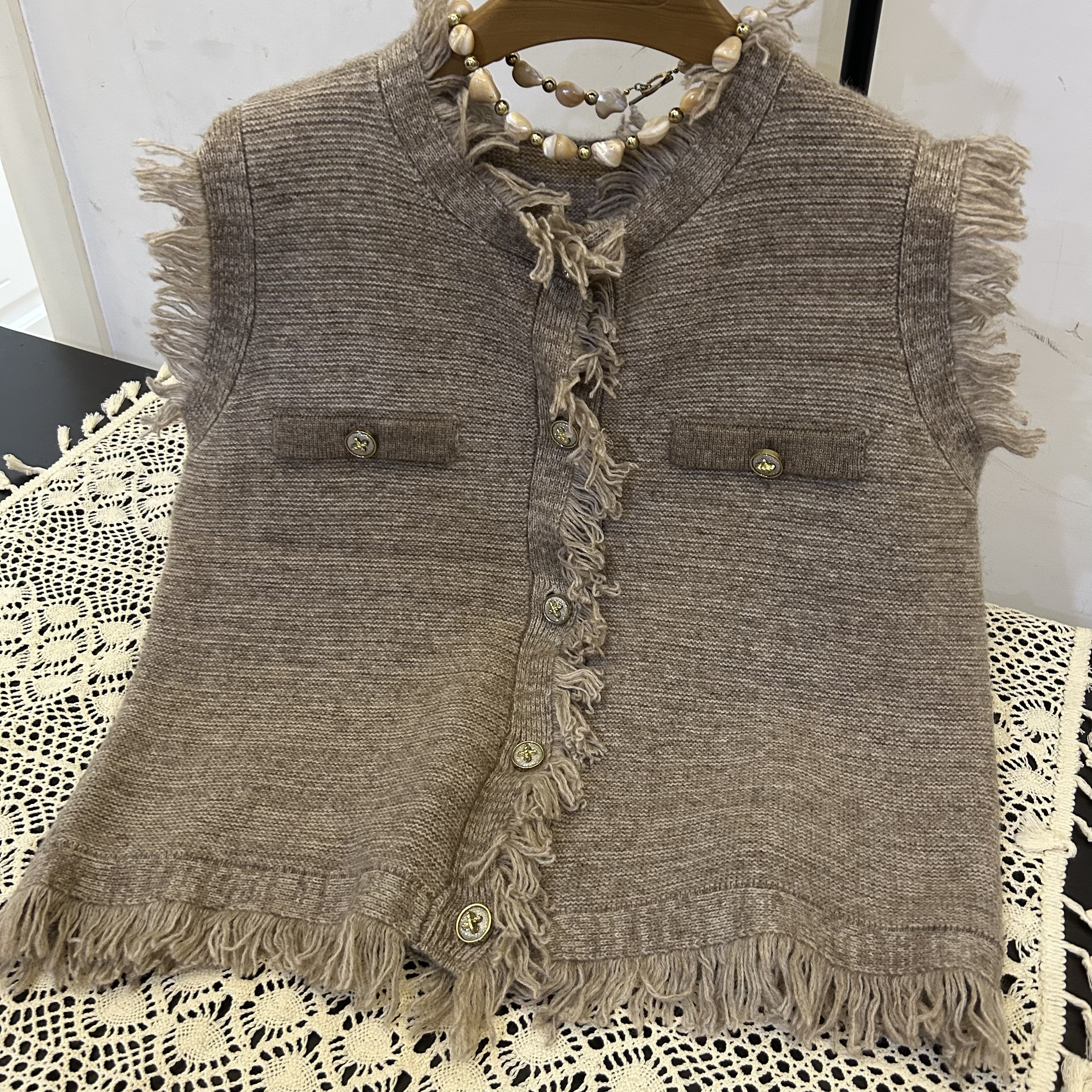 随性艺术松弛感 流苏针织小香风马甲无袖外套 精致慵懒 叠穿背心