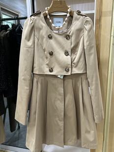 柜子货 盐系轻熟女2025秋新款英伦风短款风衣外a字百褶裙风衣外套
