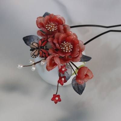 云锦簪 木芙蓉花簪 汉服头饰盘发古风造型结婚配饰礼物中国风饰品