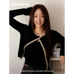 六月林 韩国博主同款时尚设计感黑色针织开衫背心外搭两件套百搭