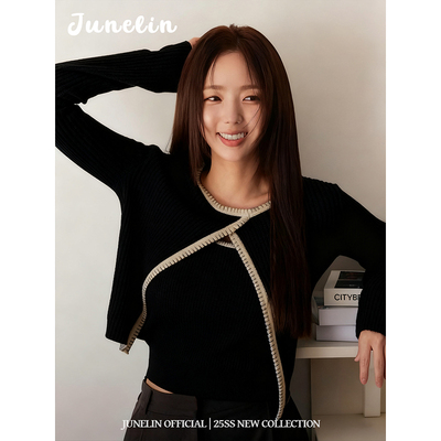 六月林 韩国博主同款时尚设计感黑色针织开衫背心外搭两件套百搭