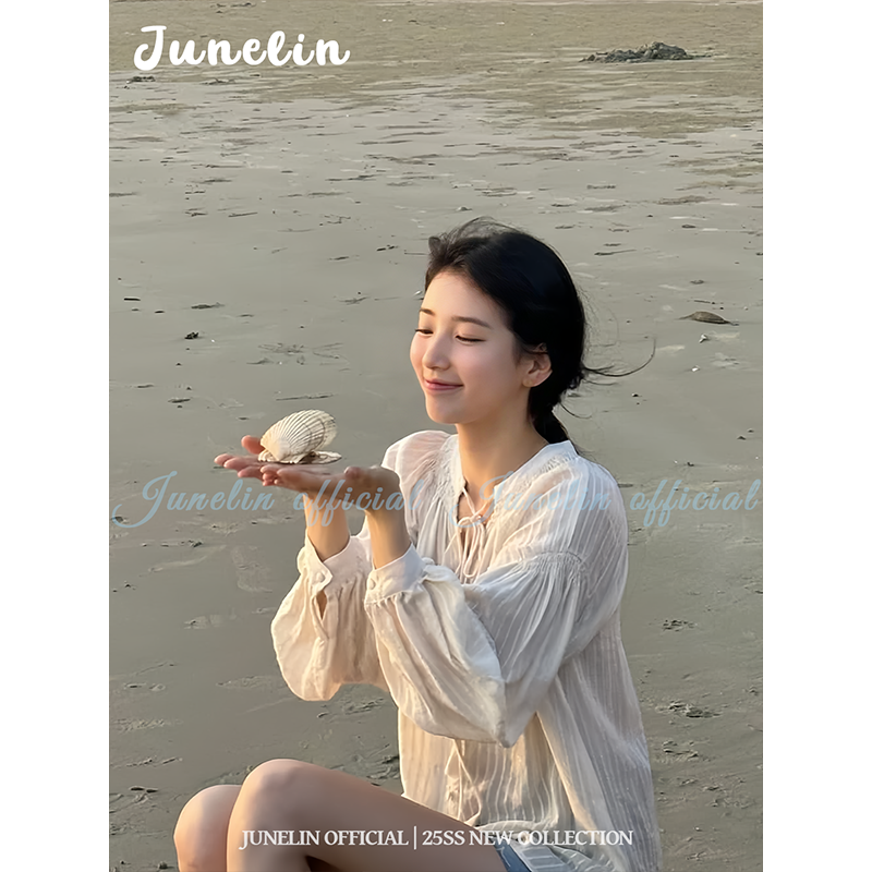 六月林 韩国博主同款法式宽松系带防晒衬衫女时尚洋气甜美