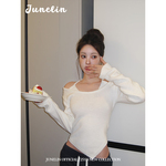 六月林 韩国博主同款设计感白色温柔针织衫上衣两件套修身纯欲