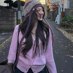 六月林 韩国ins博主同款粉色毛衣开衫女秋冬新款慵懒风针织外套