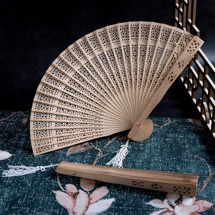 中国风手工小女式香木扇子檀木扇檀香扇古风折扇镂空古典女扇随身