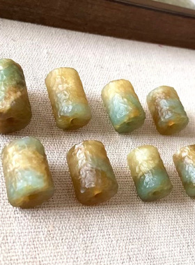 02天然岫玉桶珠蛇纹石花玉锤纹柔光工艺地球蓝墨蓝烟绿多色系