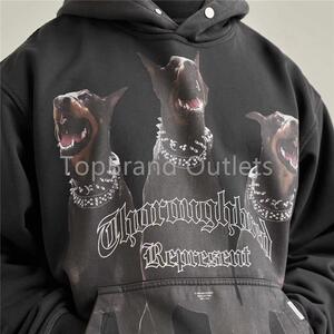 REPRESENT 杜宾犬水洗做旧连帽卫衣男 宽松高街Vintage连帽衫女潮