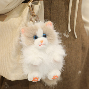 仿真会叫的猫咪毛绒挂件钥匙扣包包小玩偶可爱布偶猫邂罗猫奶牛猫