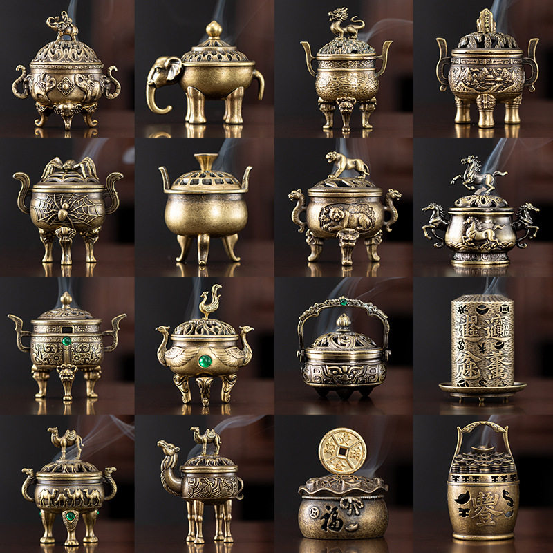 新品凤凰麒麟三足炉天元鼎炉小祥云无粘粉檀香香薰炉合金香炉摆件