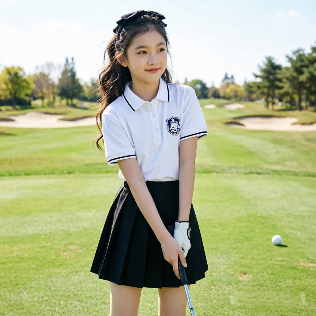 女童夏季高尔夫T恤百褶裙套装