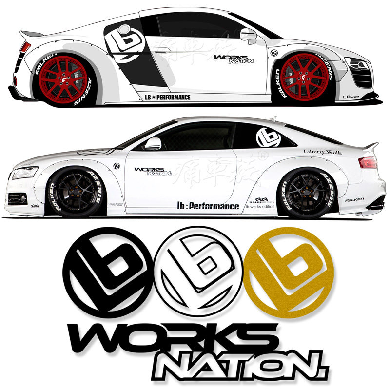 适用于汽车装饰宽体lb works贴纸机盖三角窗贴纸s5r8改装汽车贴纸