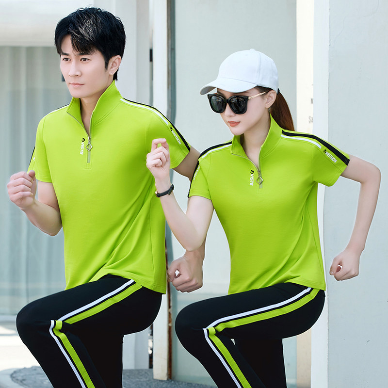 夏天冰丝POLO衫运动套装男女团购短袖长裤休闲情侣速干跑步服透气