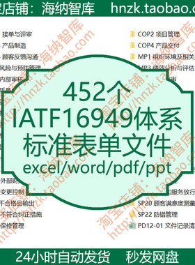 IATF16949体系标准文件过程表单excel模板记录清单管理规程规定