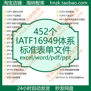 IATF16949体系标准文件过程表单excel模板记录清单管理规程规定