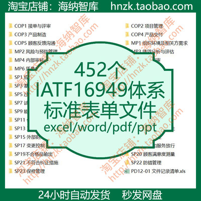 IATF16949体系标准文件过程表单excel模板记录清单管理规程规定