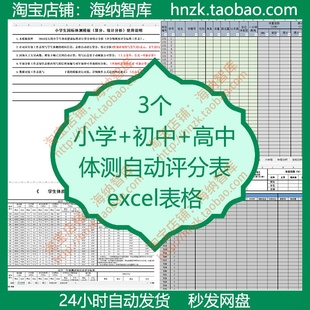 小学初中高中体测评分表算分统计标准体重excel体质健康测试自动