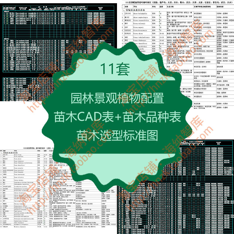 园林景观植物配置cad苗木表品种选型标准图南方北方全国各地树木