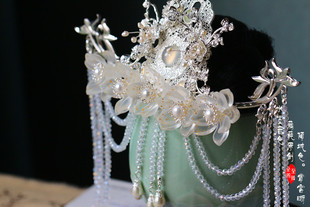 水墨音色 汉服头冠 仙女发饰/或材料包 流苏边簪花瓣发冠 赏云晰