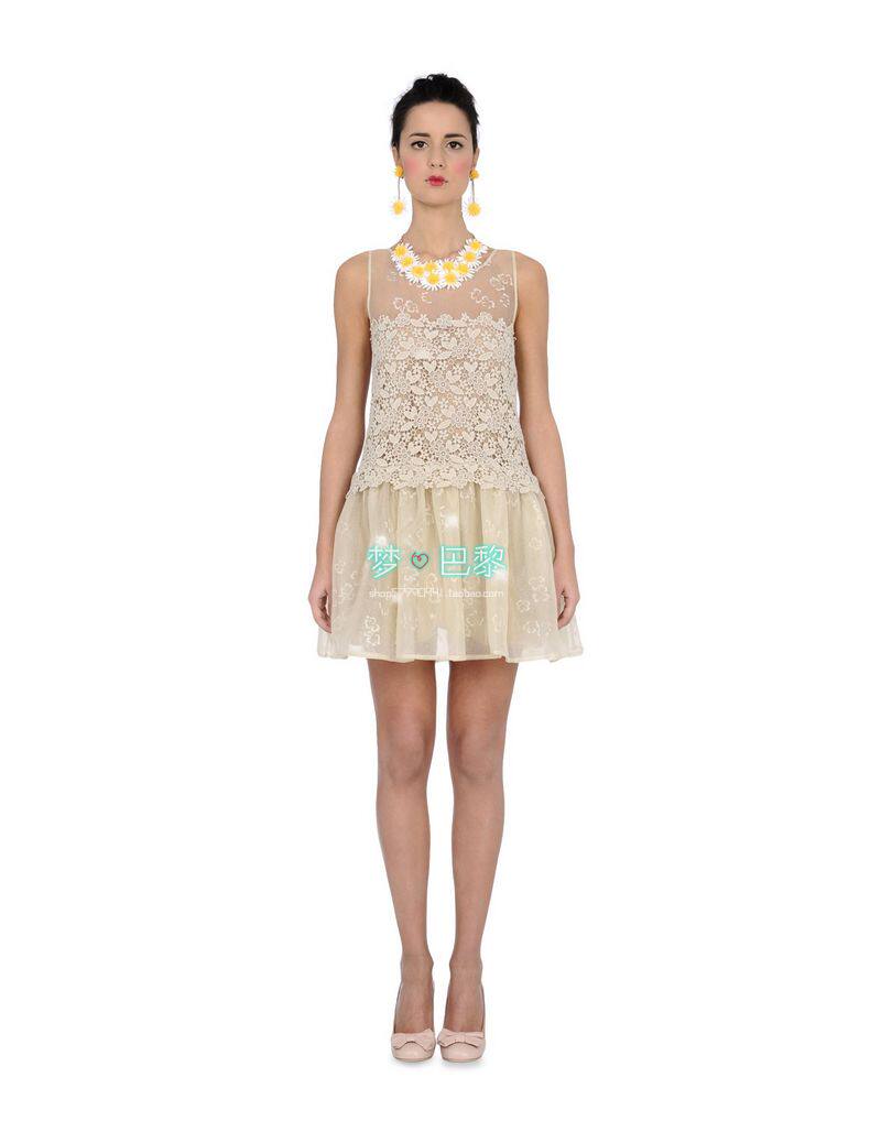 梦巴黎 13年春夏 rv 原正 真丝拼蕾丝蓬蓬裙摆 小礼服 连衣裙