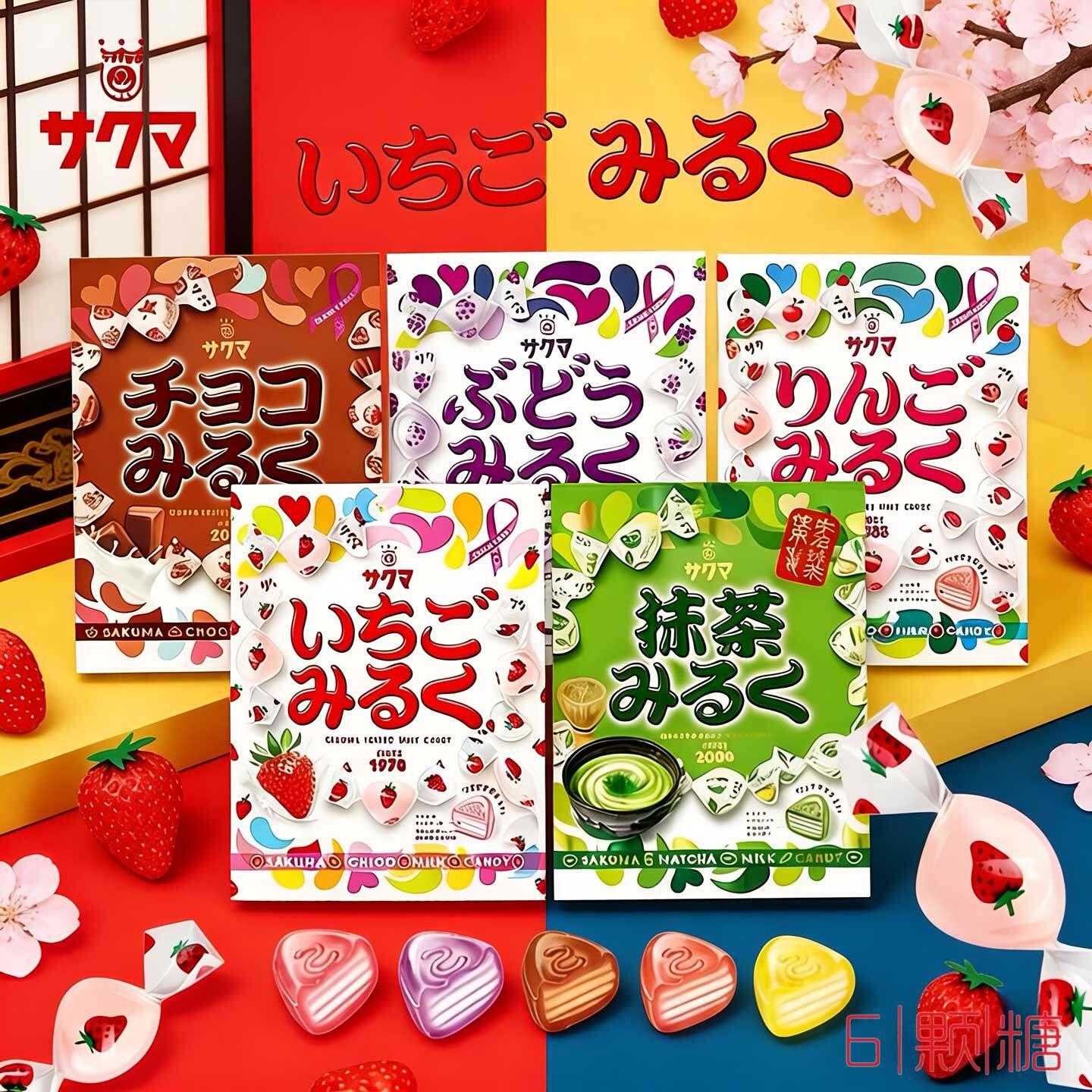 日本进口SAKUMA佐久间草莓糖水果罐子糖千层酥夹心牛奶小硬糖喜糖