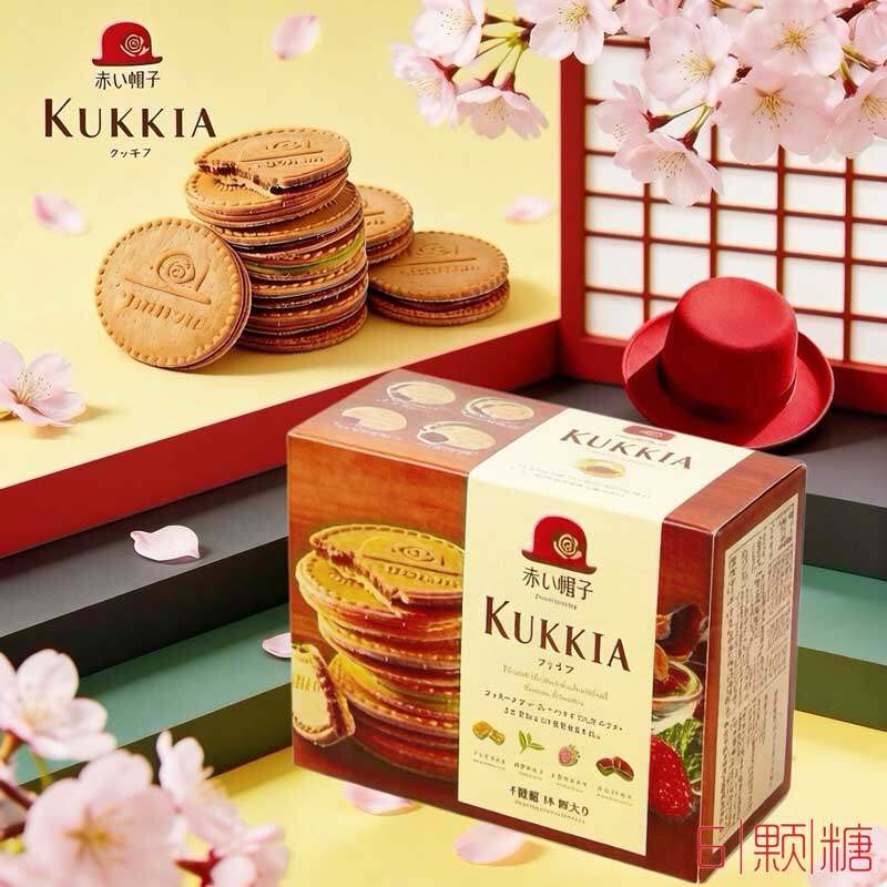 日本进口零食红帽子kukkia夹心饼干牛奶巧克力抹茶味法式薄脆薄饼