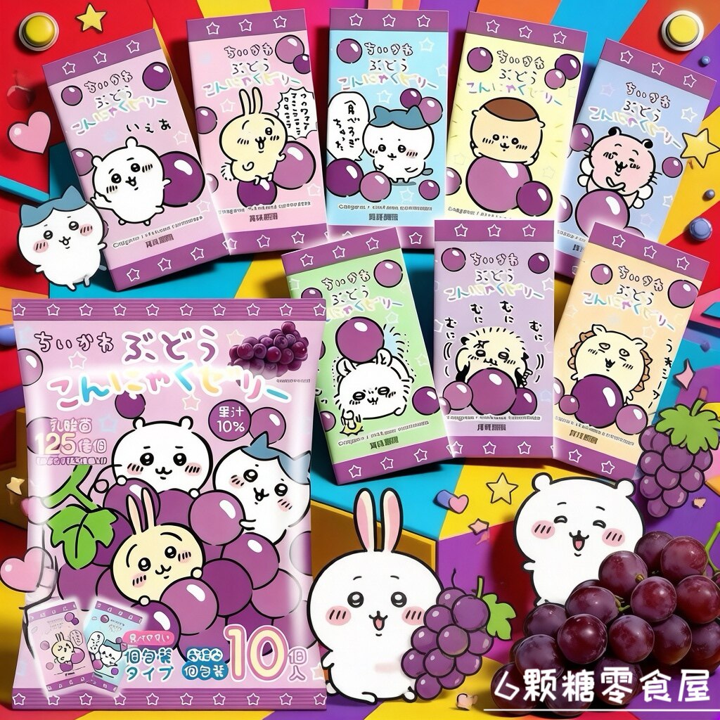 日本进口零食chiikawa吉伊卡哇巨峰葡萄味乳酸菌魔芋布丁蒟蒻果冻