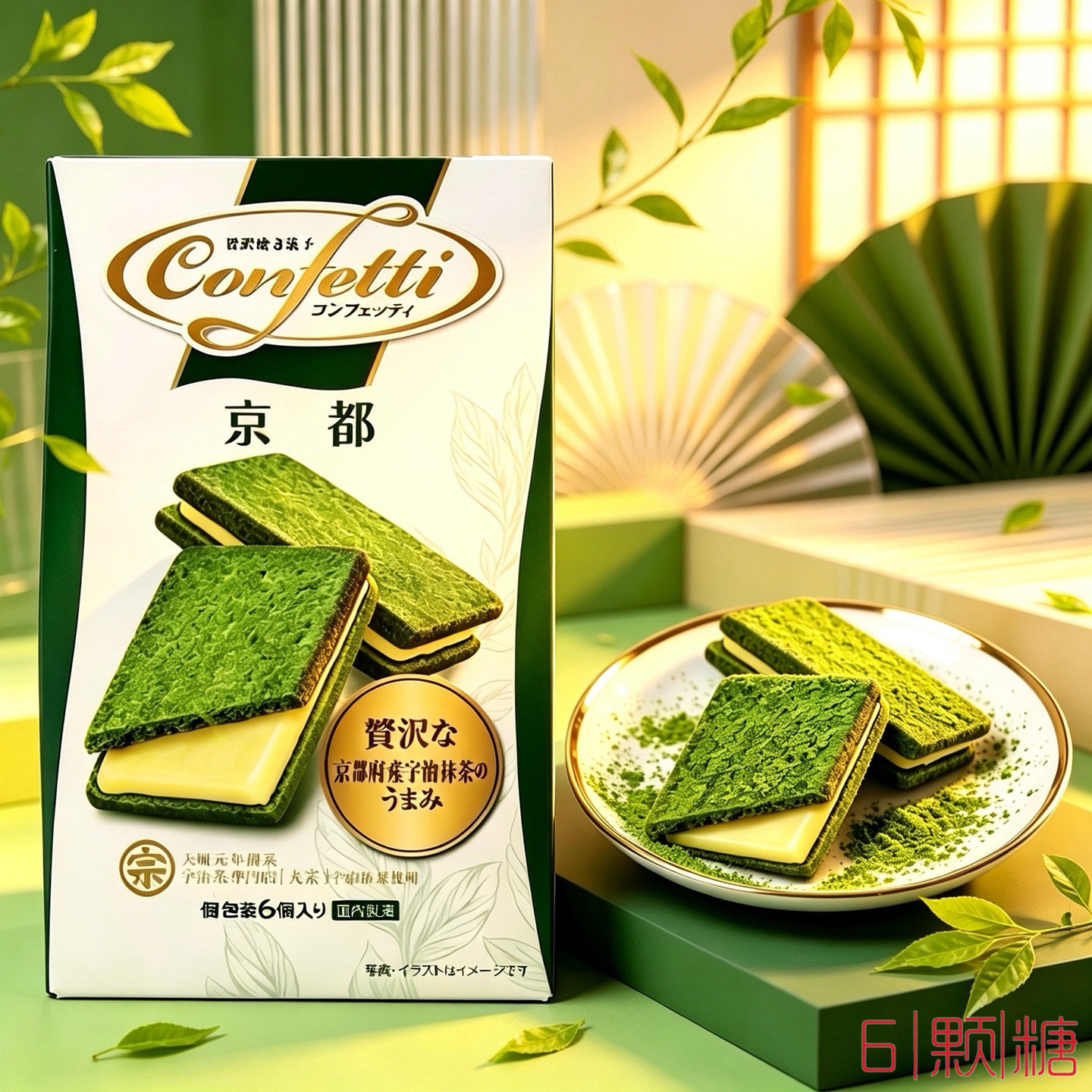 日本进口零食CONFETTI伊藤京都宇治抹茶味巧克力夹心曲奇饼干盒装