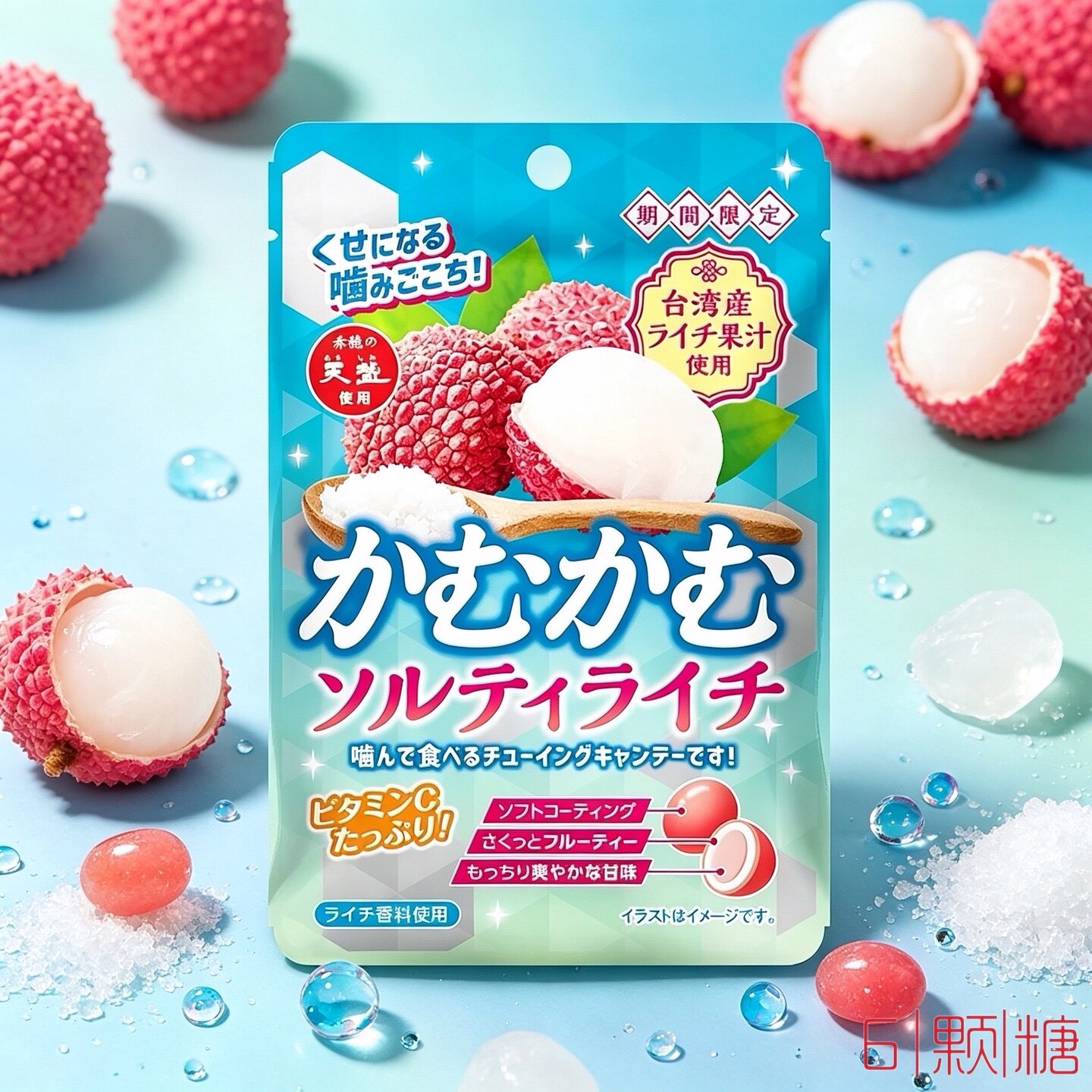 日本进口零食限定三菱盐荔枝青提白桃味果汁软糖脆皮耐嚼夹心糖果