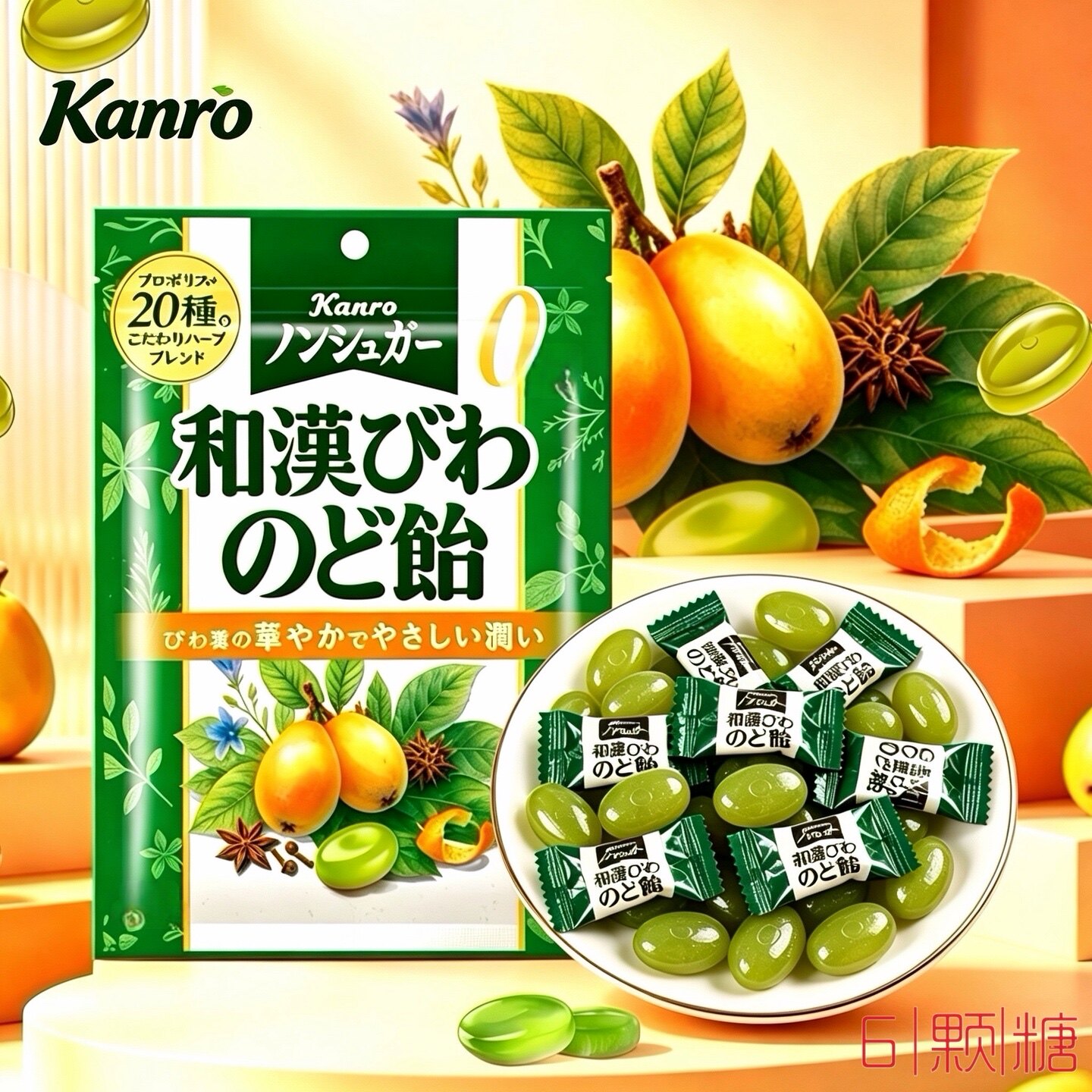 日本进口KANRO甘乐无糖润喉糖清凉薄荷草本硬糖袋装控糖零食糖果