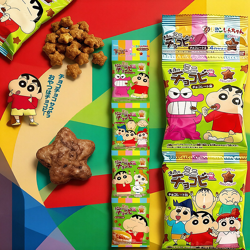 日本tohato桃哈多蜡笔小新同款粟米星星巧克力饼干儿童零食4连包