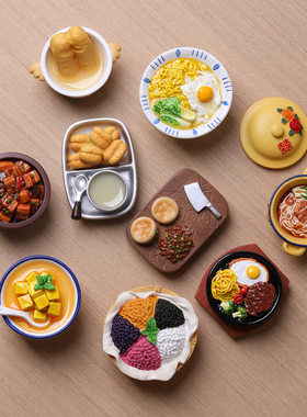 兔鸭家治愈系美食冰箱贴 中式菜肴微缩贴 可爱厨房装饰贴