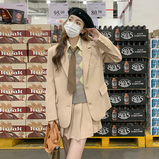 学院风休闲百褶半身裙两件套P165 2024 套女春装 西装 k238 现货爆款