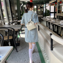 复古假两件牛仔衬衫连衣裙女夏季薄款小个子2025超火减龄收腰短裙