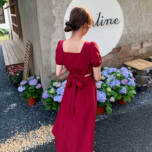 C037 752 新款 现 露腰方领系带连衣裙 2023夏季 货 K148 P95