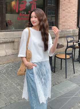 白色重工烫钻蕾丝针织衫女夏季2024新款上衣682P110K173