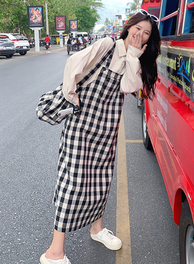 夏装新款2C177-D15-P115-K168黑白格纹背带裙女中长款2024年夏季