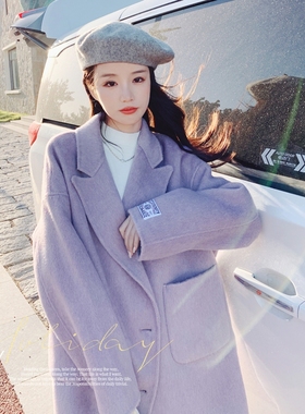 182-3385 现货  主推款 加厚夹棉紫色毛呢外套大衣  P160 K248