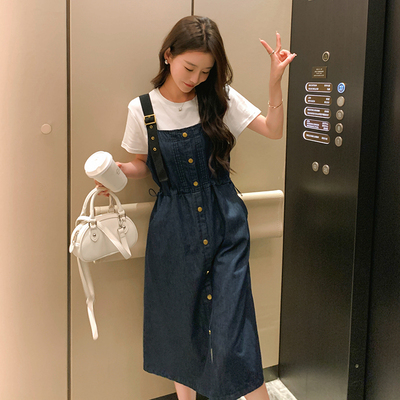 2024夏季新款休闲百搭时尚显瘦牛仔背带裙女装连衣裙可爱型淑范