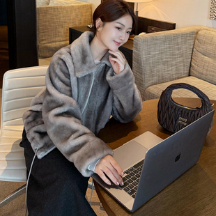 曹大曼 外套 贵气小富婆皮草外套奢华进口意大利绵羊皮毛一体短款