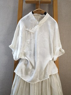 短袖 衬衫 2024年夏季 H886真丝冠乐绉国风夏季 女装 新款